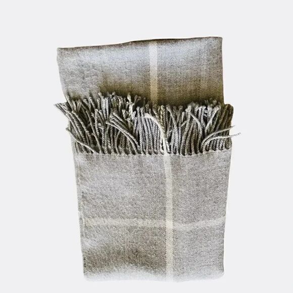 2 for $30 J Crew Gray Oversized Plaid Blanket Scarf Fringe Throw - Picture 5 of 9